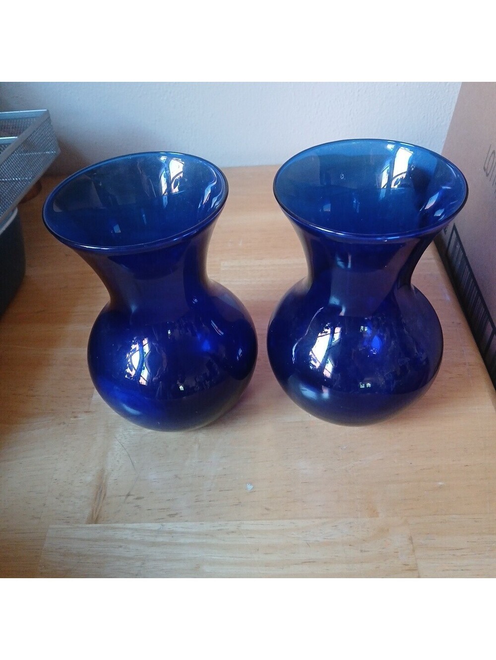 SET OF 2 COBALT BLUE VASES, Both are 11" tall